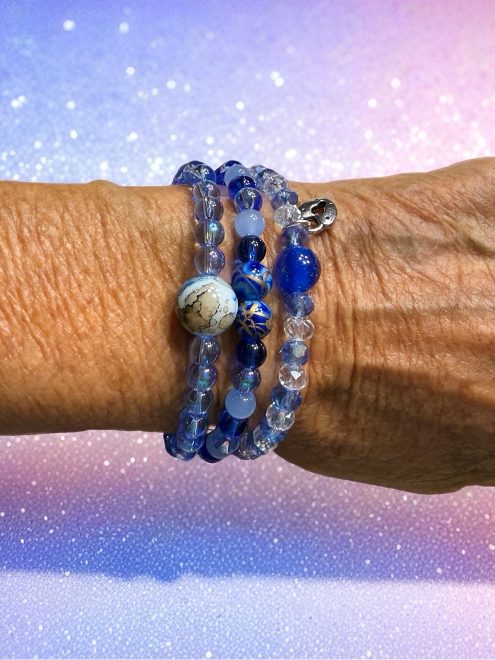 Hand Crafted Blue Glass Beaded Bracelet Set